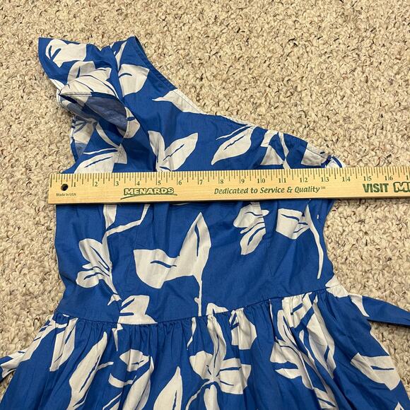 NWT J Crew Floral One Shoulder Midi Dress Sz 2 Blue White Preppy Casual - Picture 3 of 7